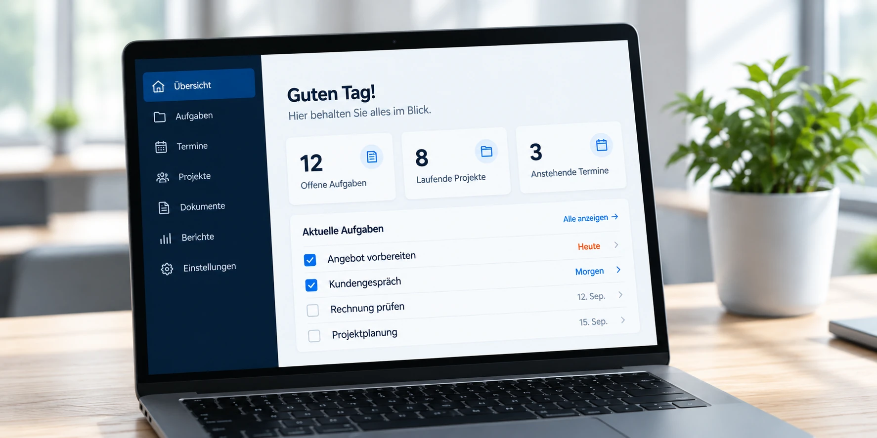 Illustrative Ansicht einer Verwaltungsanwendung auf einem Laptop